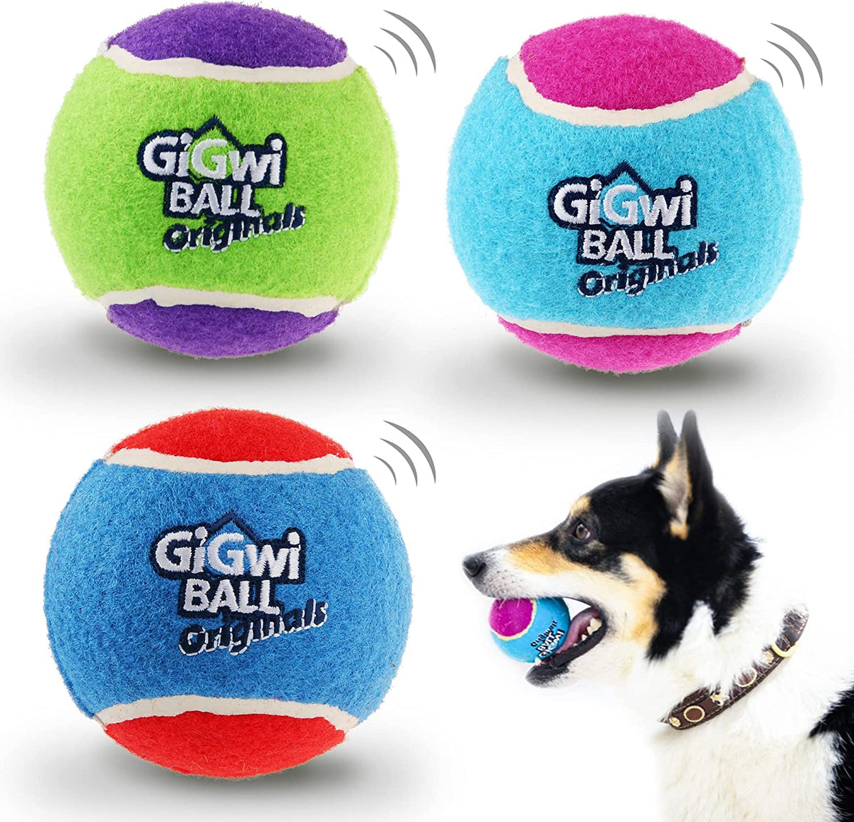 Squeaky Dog Tennis Balls, 3 Pack Elastic Interactive Toy for Dogs